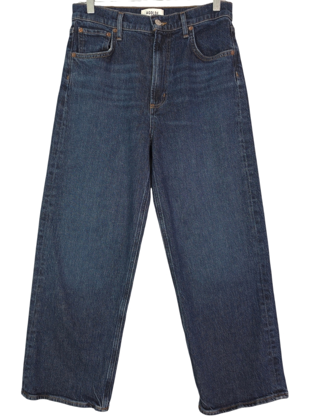 Agolde Ren Relaxed Straight Jeans In Echo Dark Blue Denim - Picture 2 of 9